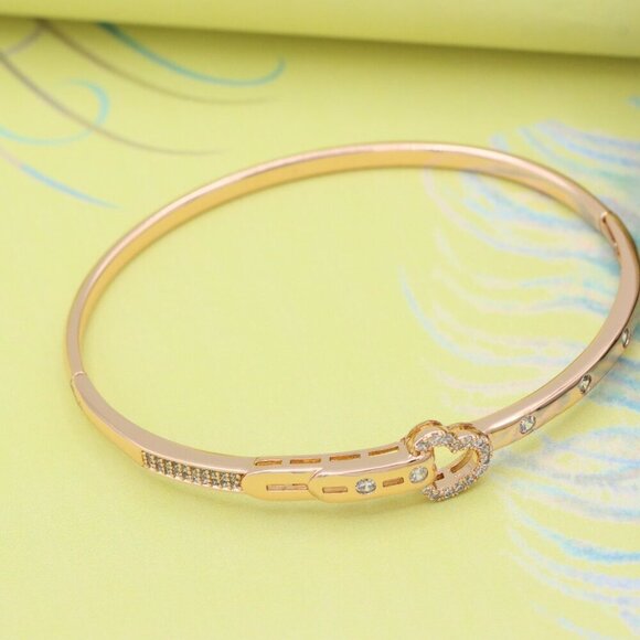 Rose Gold Bangle with Crystal Heart Centerpiece, Elegant Bracelet, XPBL0601 - Picture 4 of 12